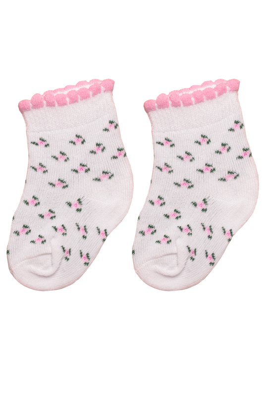 ÖZMEN - Çiçek Baskılı Kız Bebek Çorap | Beyaz