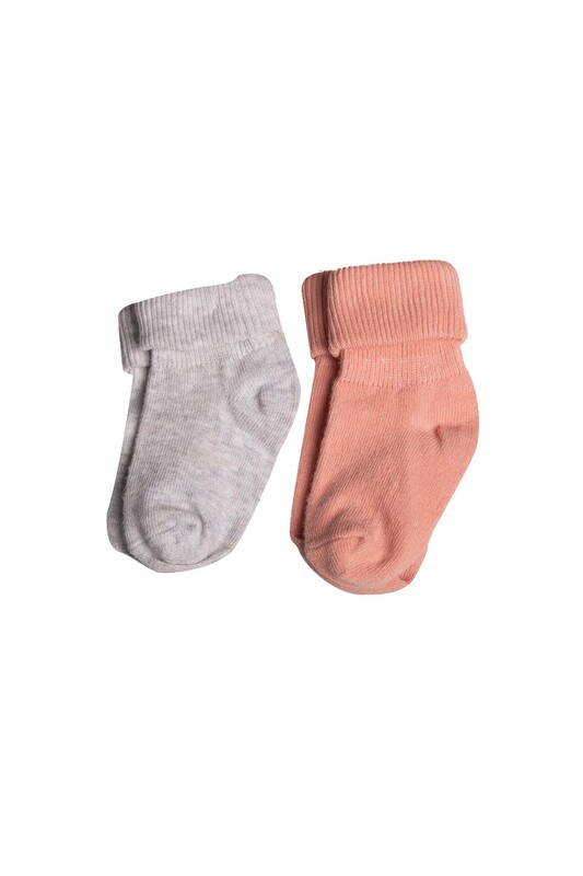 PLATİNUM BABY - Bebek İkili Çorap | Gri - Koyu Pudra