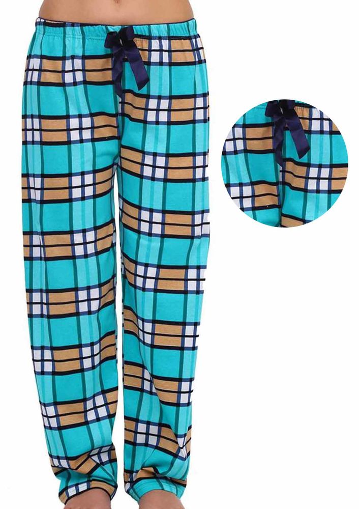 Boru Paçalı Kareli Pijama Altı 095 | Turkuaz