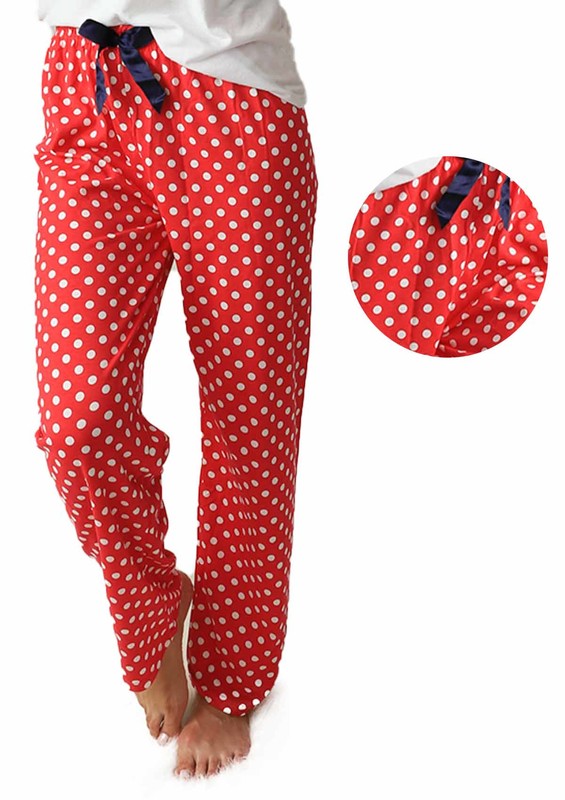 RİNDA - Puantiyeli Boru Paçalı Pijama Altı 094 | Kırmızı