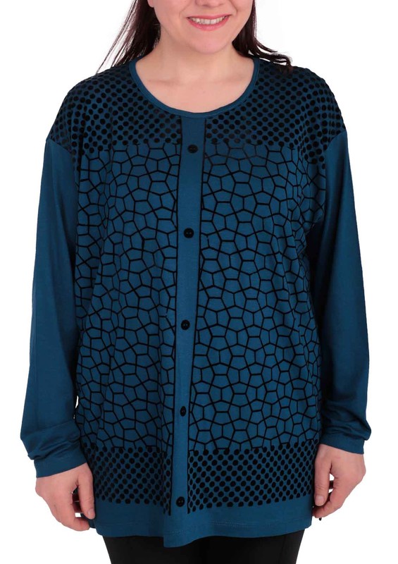 RUMEYSA - Yuvarlak Yakalı Desenli Uzun Kollu Bluz 941 | Mavi
