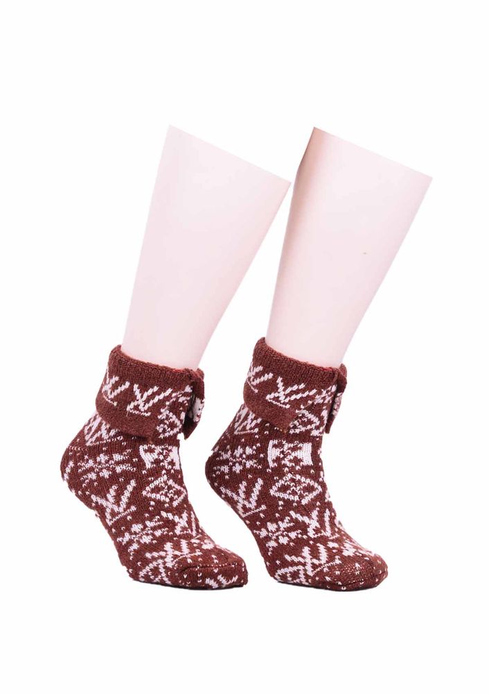Шерстяные носки с узорами 523/коричневый 