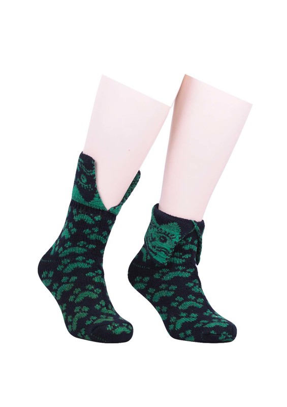 SARA DONNA - Pati Desenli Yün Çorap 524 | Yeşil
