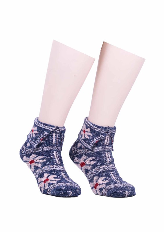 Шерстяные носки в цветочек 526/голубой - Thumbnail