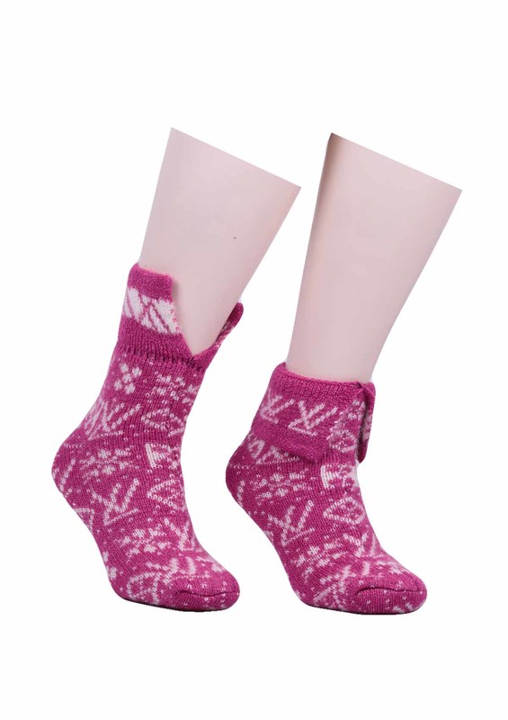 Шерстяные носки с узорами 523/розовый - Thumbnail