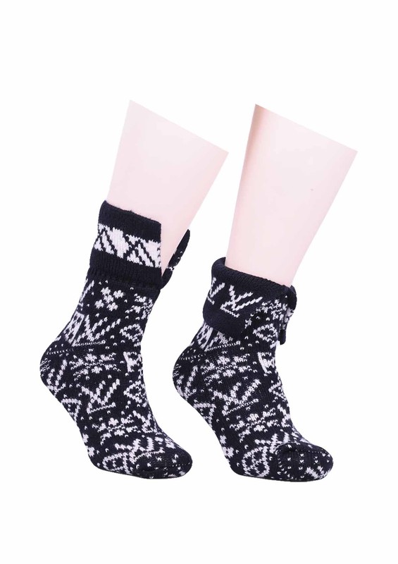Шерстяные носки с узорами 523/синий - Thumbnail
