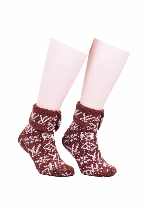 Шерстяные носки с узорами 523/коричневый - Thumbnail