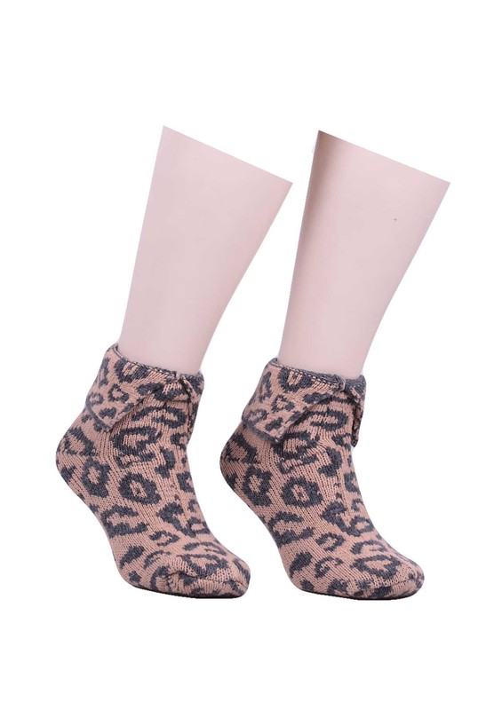 Леопардовые шерстяные носки 529/кремовый - Thumbnail