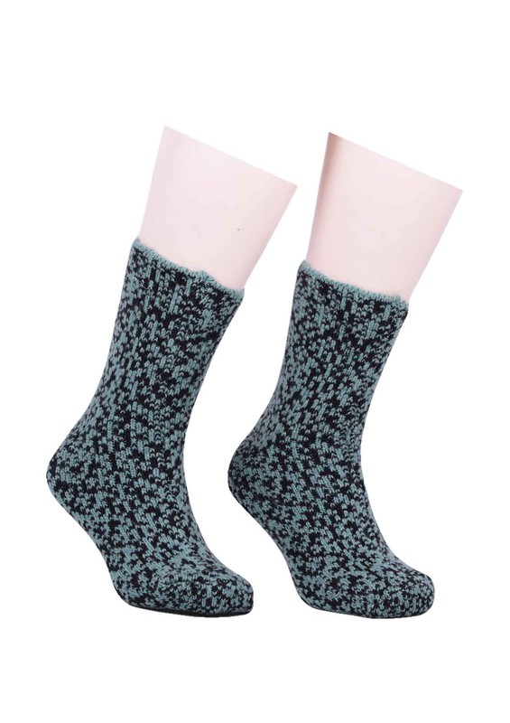 Шерстяные носки с узорами 527/зелёный - Thumbnail