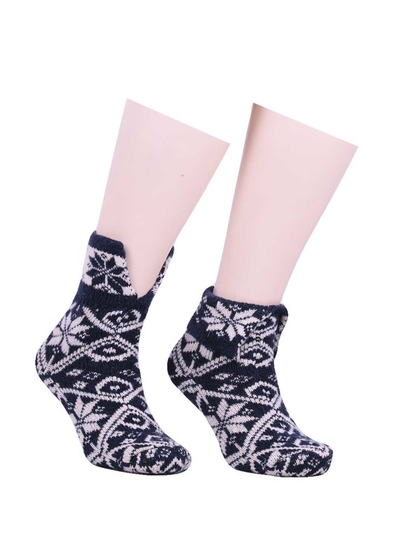 Шерстяные носки с узорами 527/синий - Thumbnail