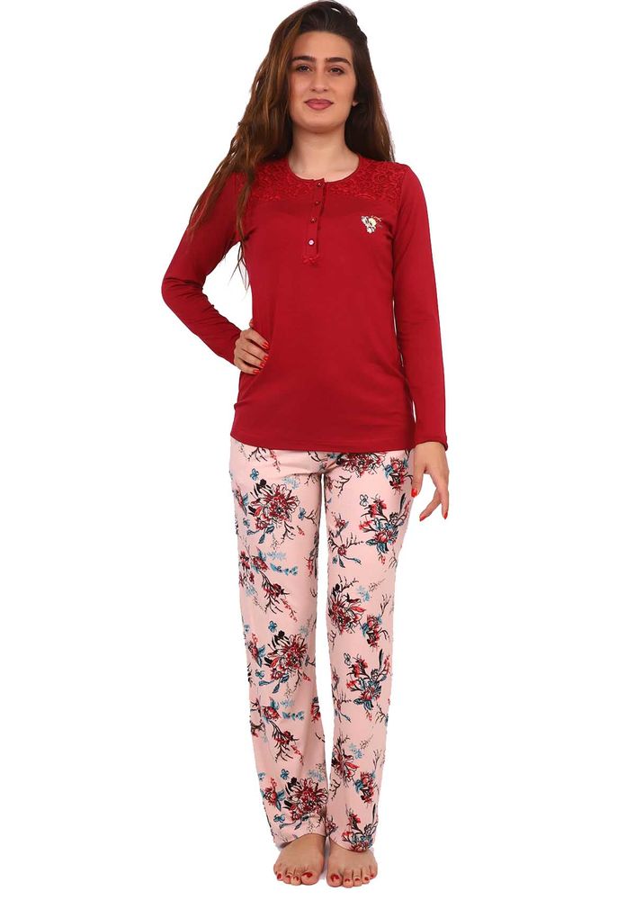 Комплект пижамы Senfoni 1483 с принтом/бордовый 