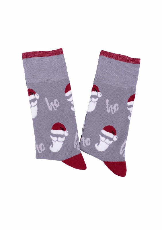 Махровые носки SIMISSO с сантой /серый - Thumbnail