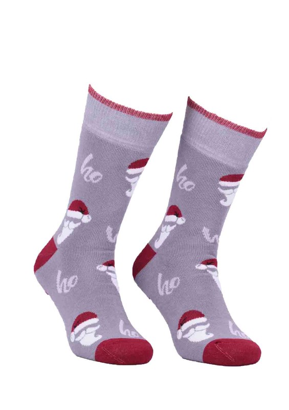 Махровые носки SIMISSO с сантой /серый - Thumbnail