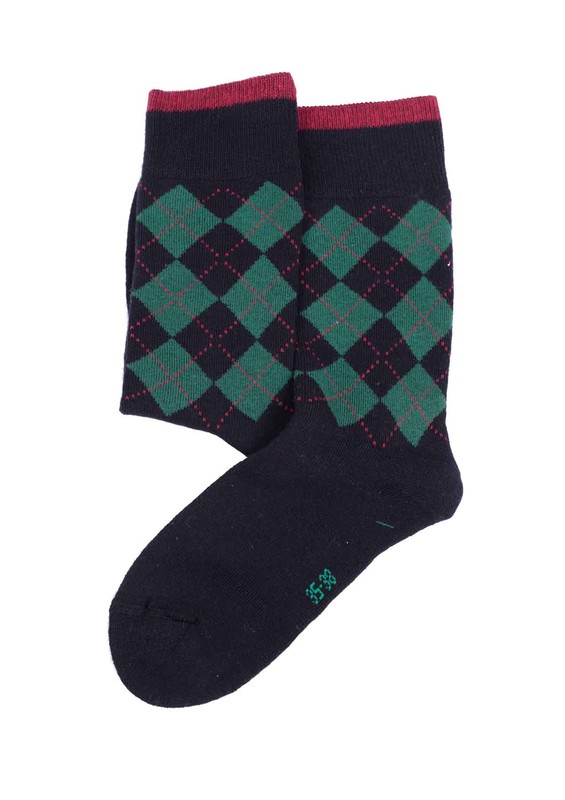 Махровые носки SIMISSO с ромбовидным принтом /чёрный - Thumbnail