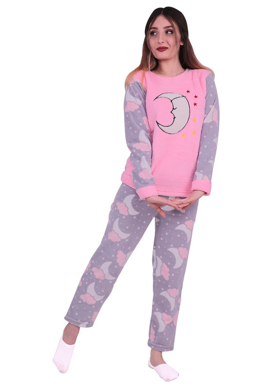 Комплект пижамы SIMISSO из флиса с рисунком полумесяца 17724/ розовый - Thumbnail