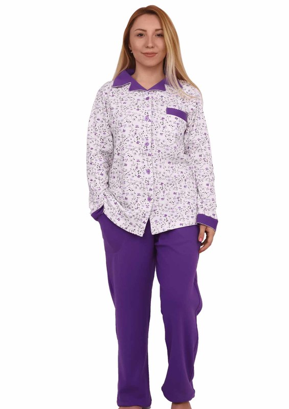 SİMİSSO - Simisso Gömlek Yakalı Düğmeli Cepli Pijama Takımı 802 | Mor