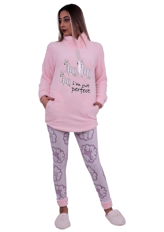 Комплект пижамы SIMISSO из флиса с узором ягненка и узкими штанинами 2601/пудровый - Thumbnail