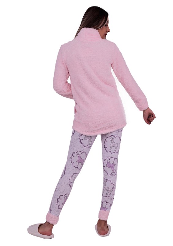 Комплект пижамы SIMISSO из флиса с узором ягненка и узкими штанинами 2601/пудровый - Thumbnail
