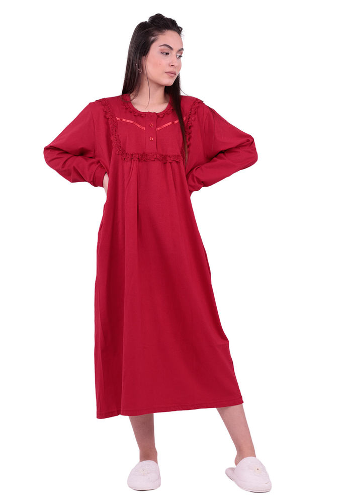 Кружевная ночная сорочка с длинными рукавами 3004 | красный