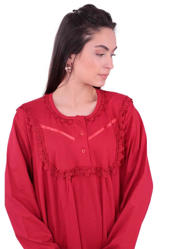 Кружевная ночная сорочка с длинными рукавами 3004 | красный - Thumbnail