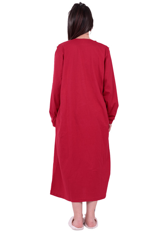 Кружевная ночная сорочка с длинными рукавами 3004 | красный - Thumbnail