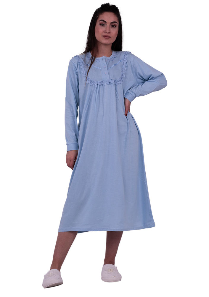 Кружевная ночная сорочка с длинными рукавами 3004 | голубой