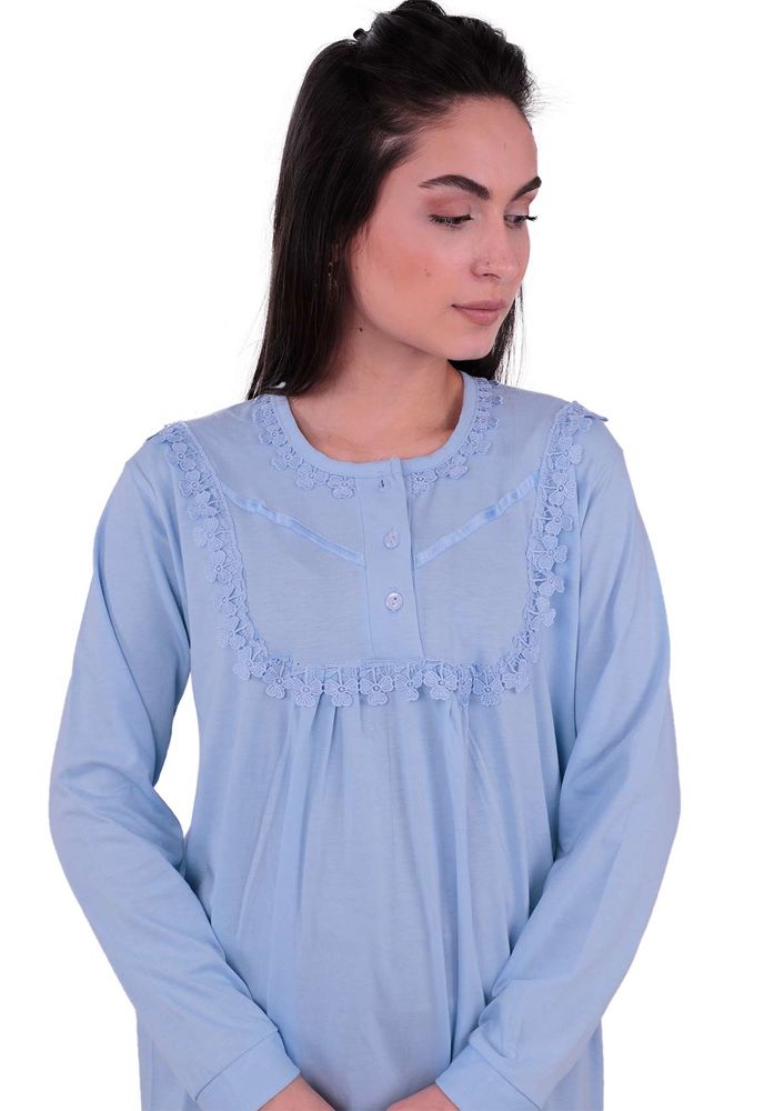 Кружевная ночная сорочка с длинными рукавами 3004 | голубой