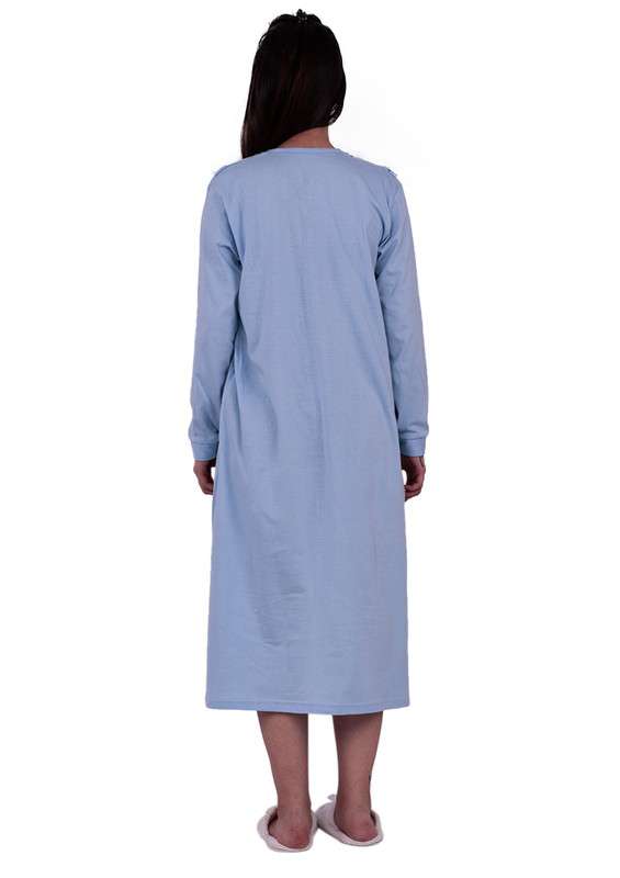 Кружевная ночная сорочка с длинными рукавами 3004 | голубой - Thumbnail
