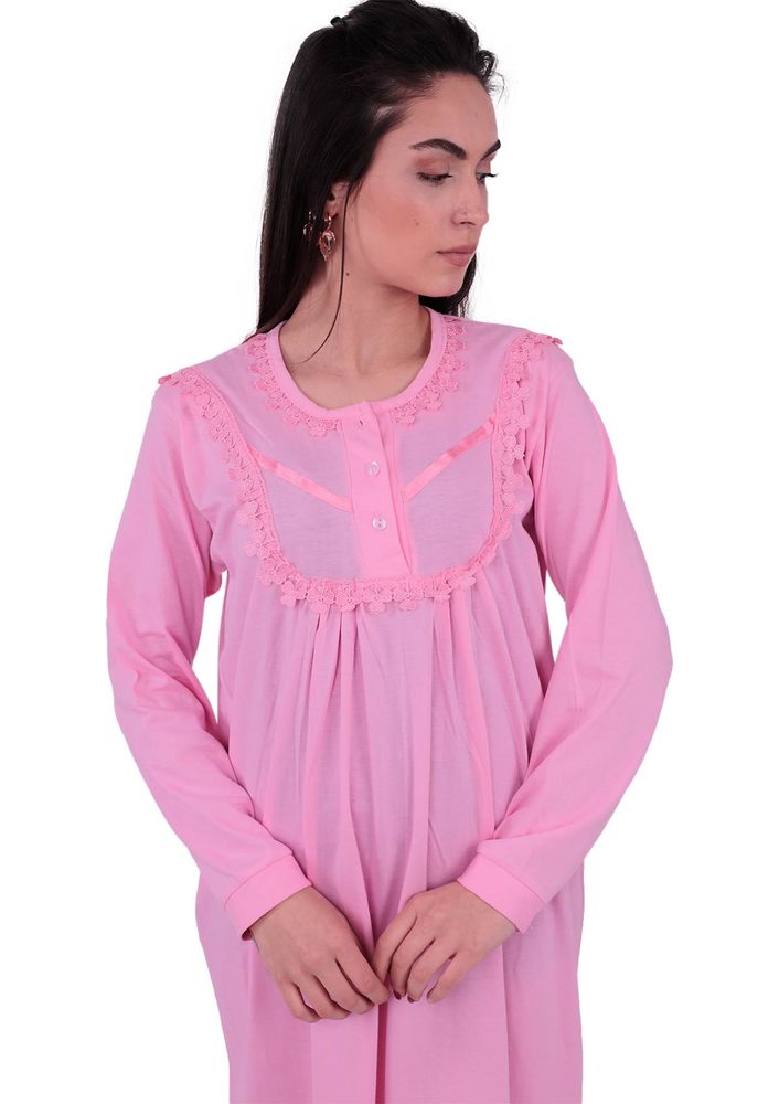 Кружевная ночная сорочка с длинными рукавами 3004 | розовый