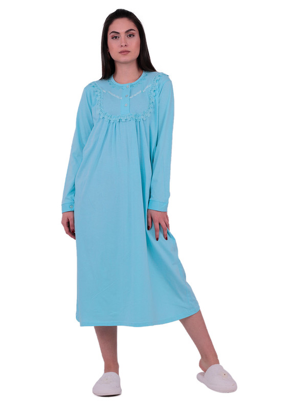 SİMİSSO - Кружевная ночная сорочка с длинными рукавами 3004 | бирюзовый