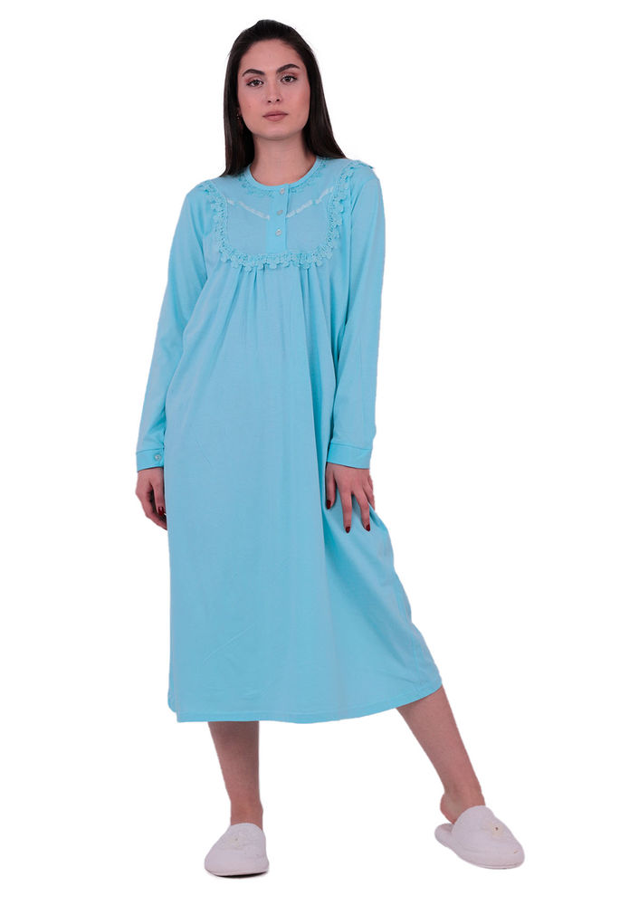 Кружевная ночная сорочка с длинными рукавами 3004 | бирюзовый
