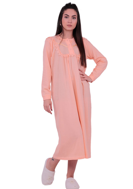 Кружевная ночная сорочка с длинными рукавами 3004 | светло-розовый - Thumbnail
