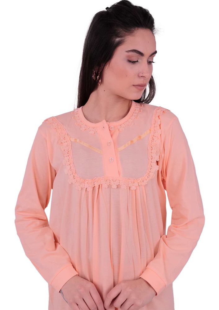 Кружевная ночная сорочка с длинными рукавами 3004 | светло-розовый
