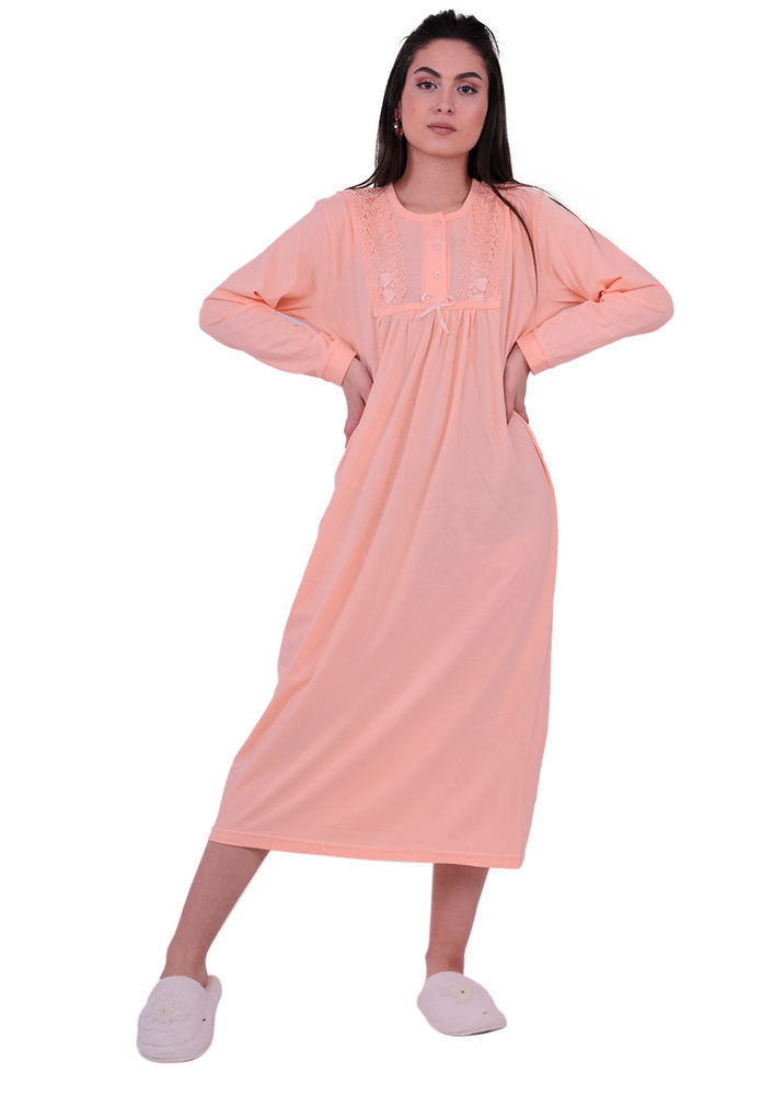 Кружевная ночная сорочка с длинными рукавами 3005 | светло-розовый