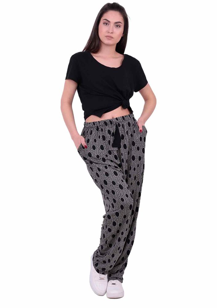 Desenli Viskon Battal Pantolon 31557 | Siyah