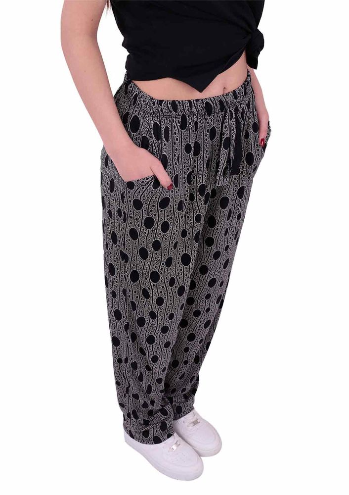 Desenli Viskon Battal Pantolon 31557 | Siyah