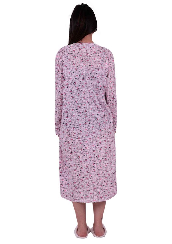 Кружевная ночная сорочка с длинными рукавами 3006 | розовый - Thumbnail