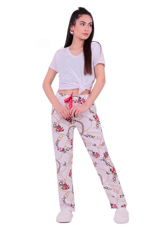 Низ пижамы с принтом цветов и цепочки /белый - Thumbnail