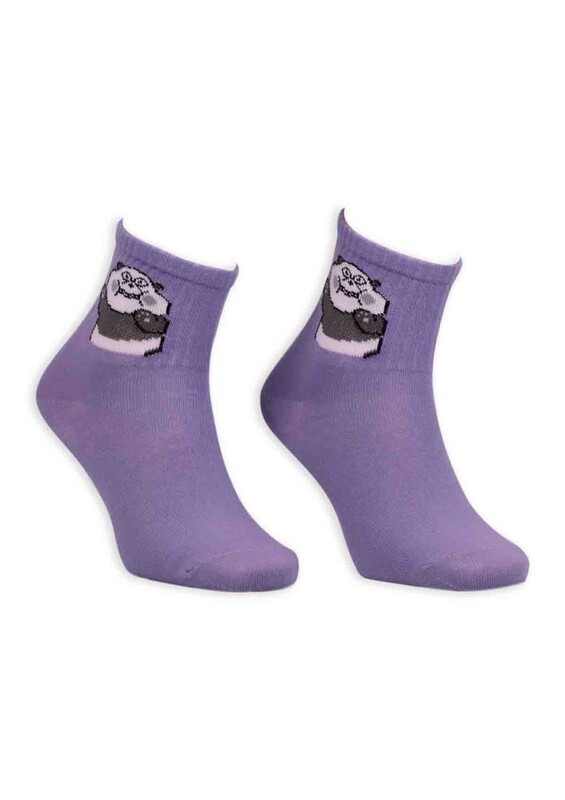 SİMİSSO - Panda Desenli Kadın Soket Çorap | Mor
