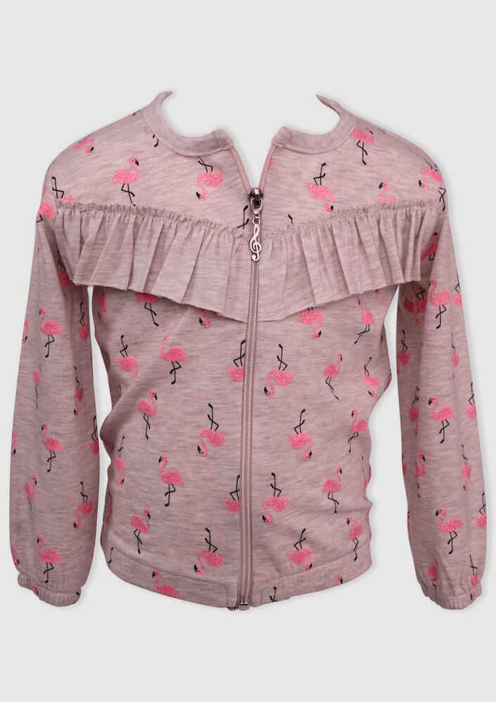 Flamingo Baskılı Kız Çocuk Hırka | Bej