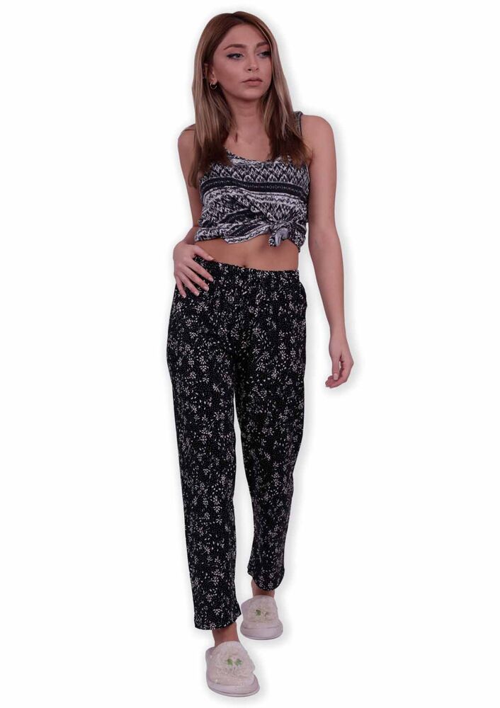 Çiçek Desenli Kadın Pijama Altı | Siyah