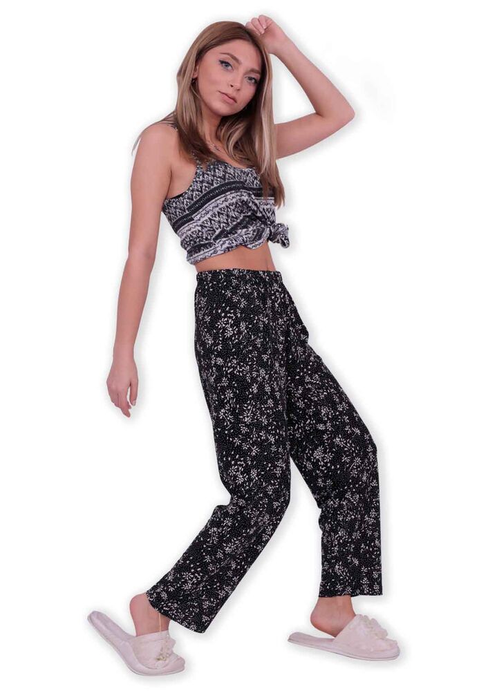 Çiçek Desenli Kadın Pijama Altı | Siyah