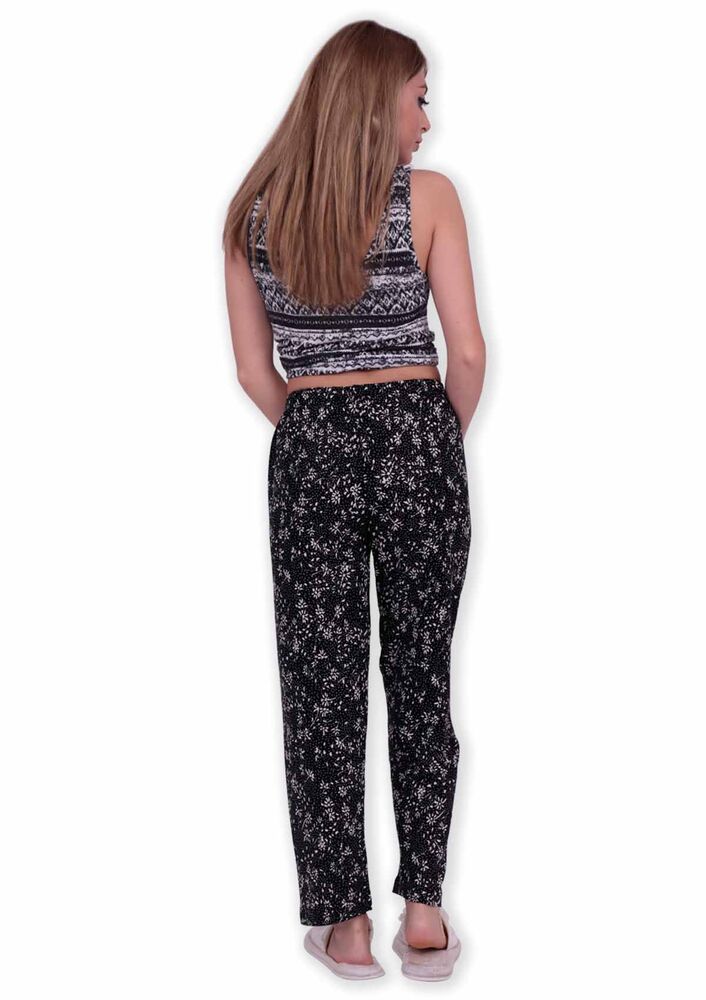 Çiçek Desenli Kadın Pijama Altı | Siyah