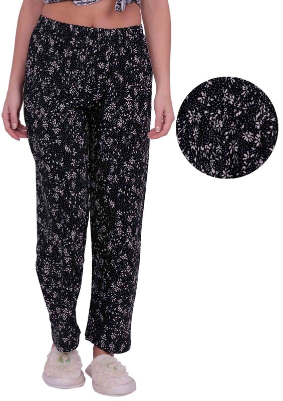 SİMİSSO - Çiçek Desenli Kadın Pijama Altı | Siyah