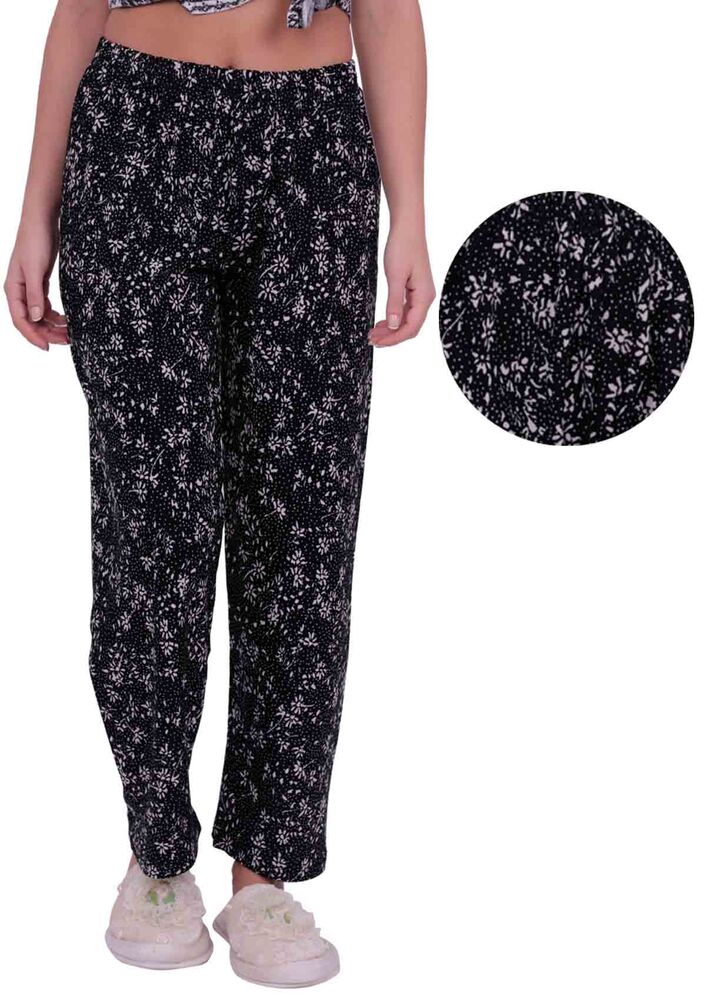 Çiçek Desenli Kadın Pijama Altı | Siyah