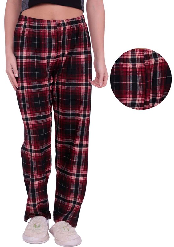 SİMİSSO - Ekose Desenli Kadın Pijama Altı | Bordo