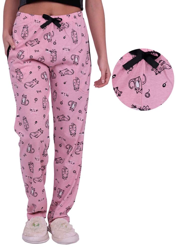 Женский низ пижамы с принтом котят |розовый