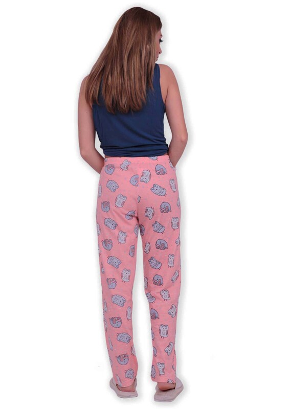 Женский низ пижамы с принтом совы |светло-розовый - Thumbnail