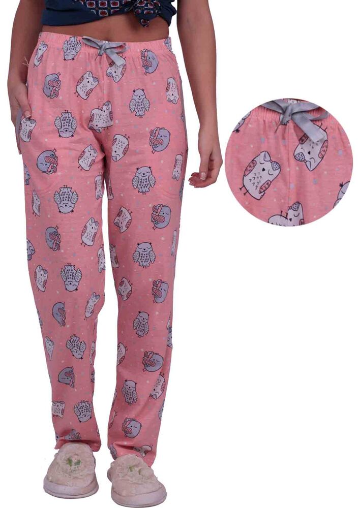 Женский низ пижамы с принтом совы |светло-розовый