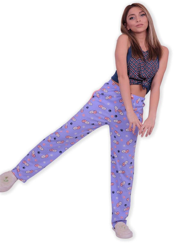 Женский низ пижамы с принтом пончиков |фиолетовый